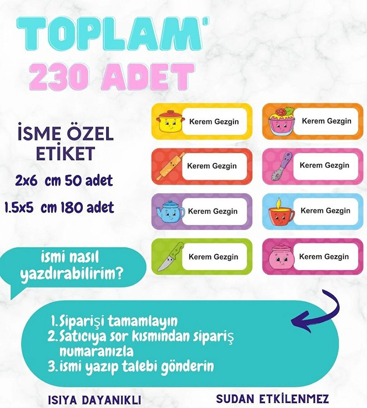 Kişiye Özel 230 Adet Çocuk İsim Etiketleri, Okul Etiketi Kalem Defter Kitap Etiketi CYA349