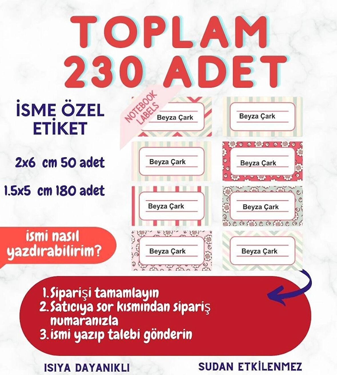 Kişiye Özel 230 Adet Çocuk İsim Etiketleri, Okul Etiketi Kalem Defter Kitap Etiketi CYA337