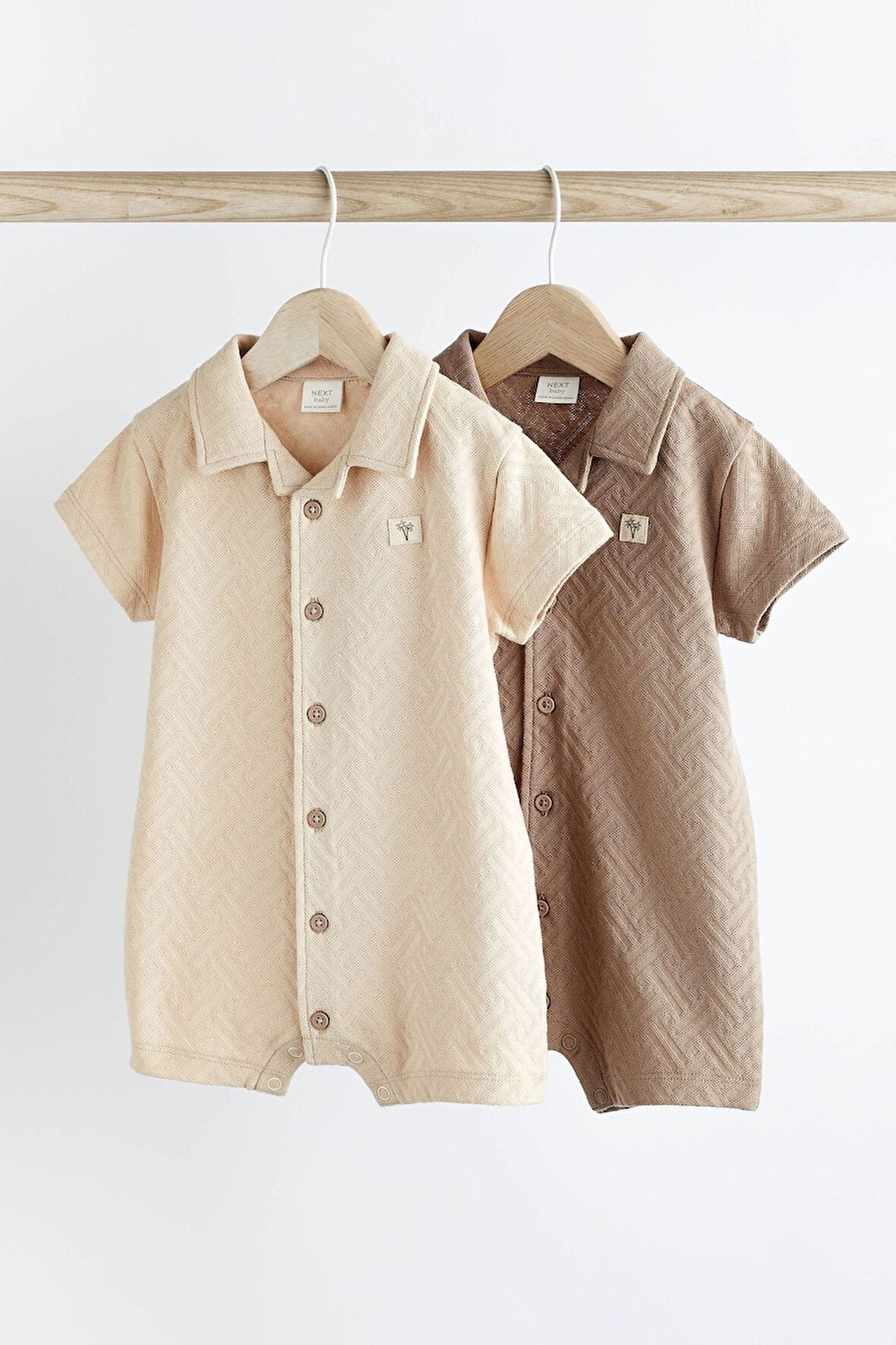 Next Baby % 100 Pamuklu Krem Kahve Dokulu 2’li Romper Set