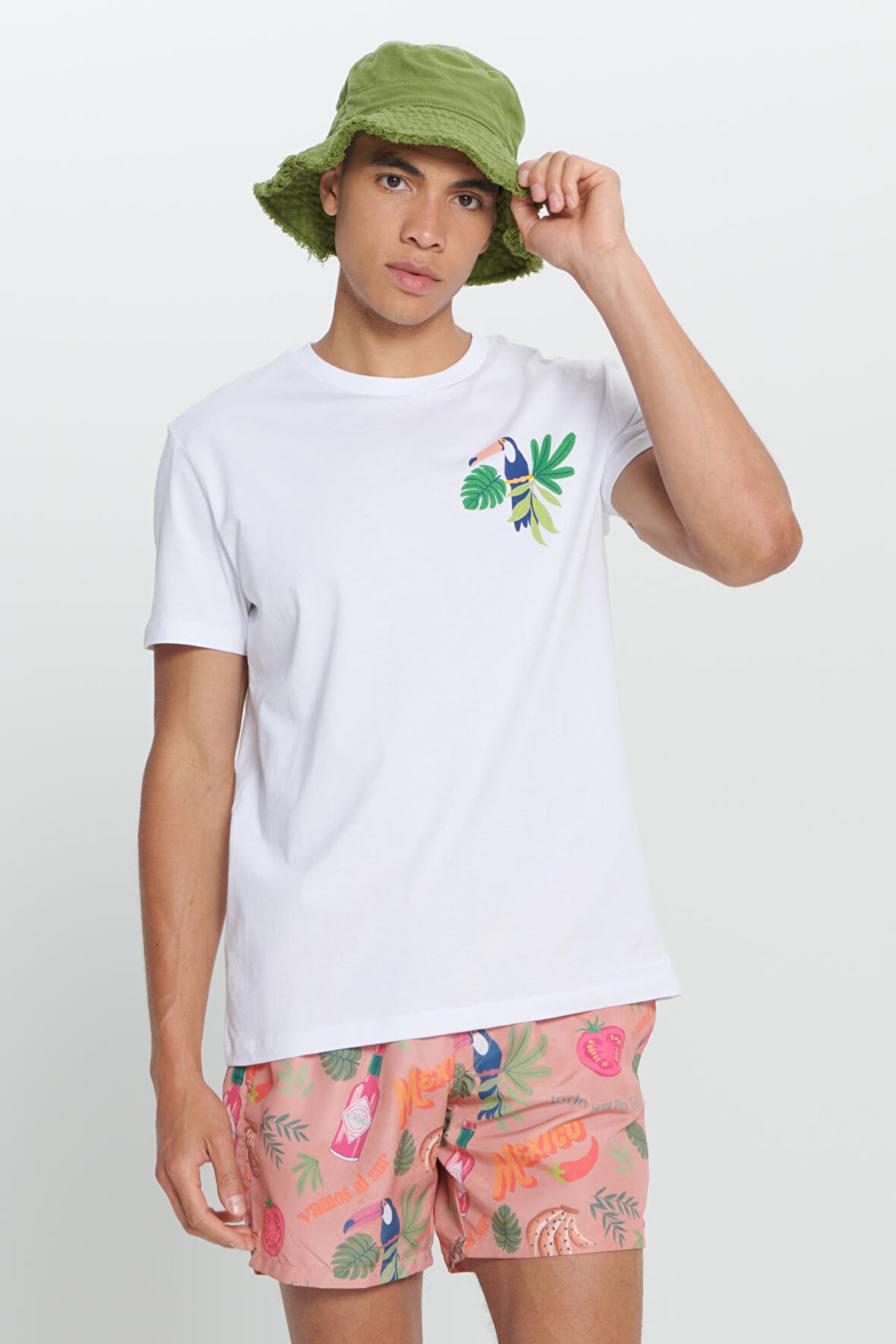 Standart Fit Normal Kesim %100 Pamuk Baskılı Bisiklet Yaka Tişört