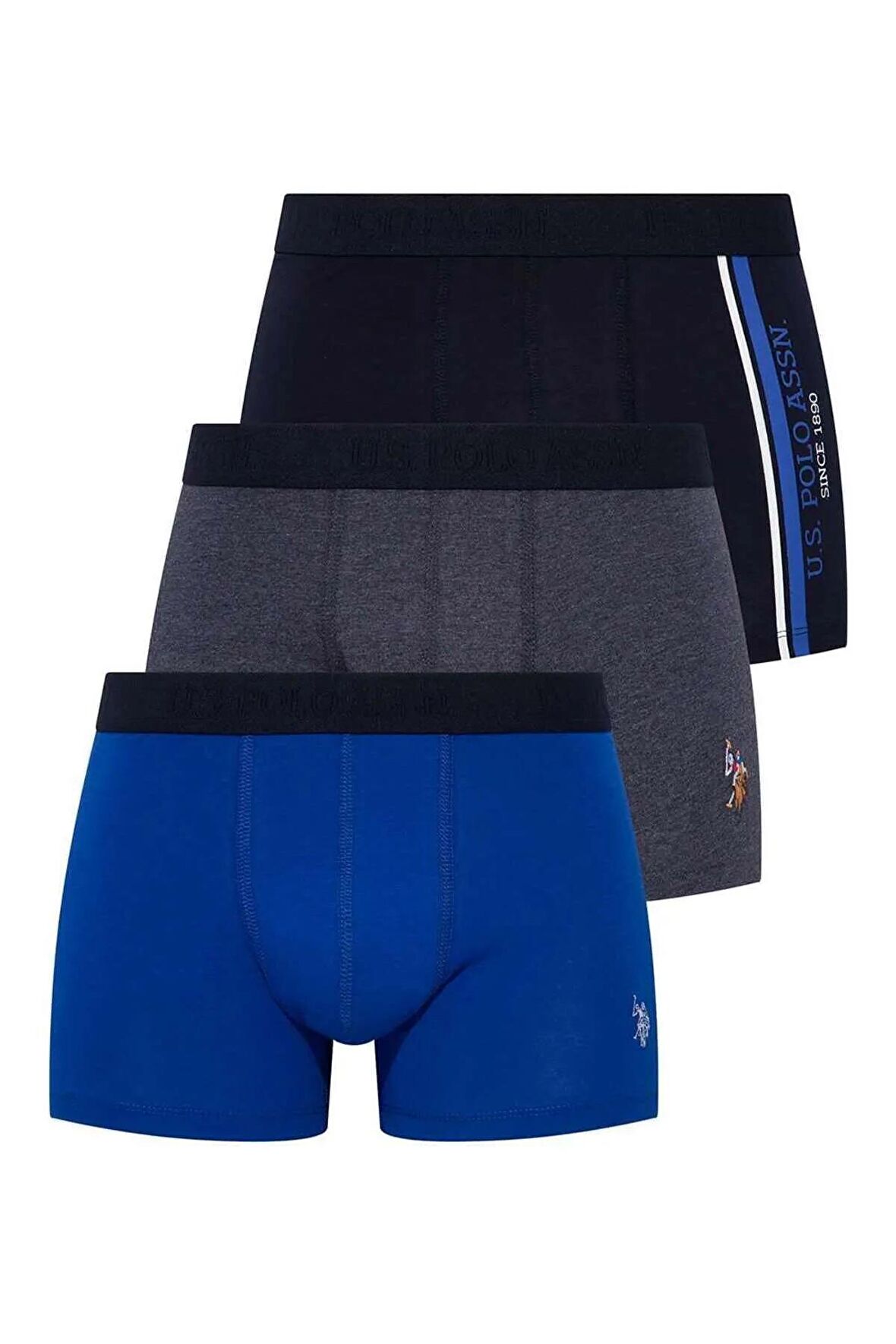 U.S. Polo Assn. Erkek 3'lü Lacivert-Saks-Lacivert Melanj Boxer Set