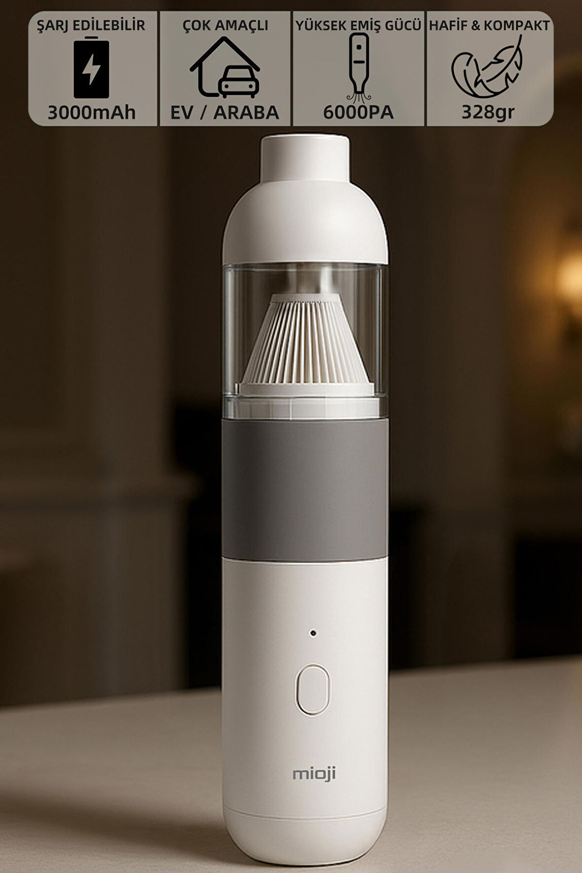 Mio 3 3000mah Vacuum Cleaner 6000pa Taşınabilir Mini Şarjlı Süpürge - Beyaz