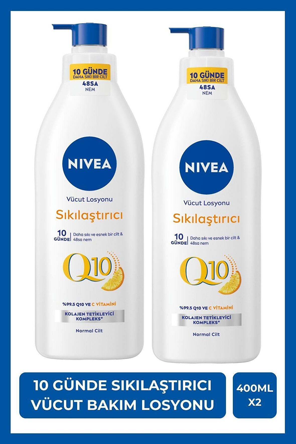 Nivea Q10 Sıkılaştırıcı Vücut Losyonu 400ml, 10Günde Sıkılaş, C Vitamini, Nemlendirici, Esnek Cilt, X2Adet