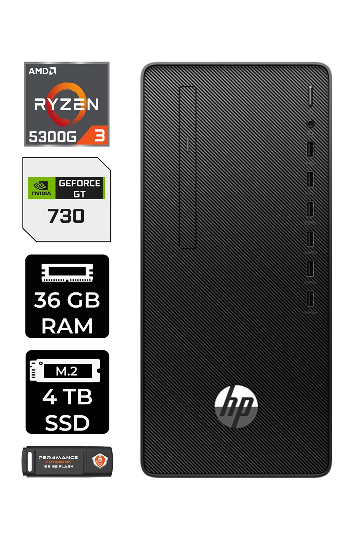 HP 295 G9 RYZEN 3 5300G 36GB RAM 4TB SSD GT730/4GB W11HOME 6D391EA MASAÜSTÜ PC & PER4 BELLEK