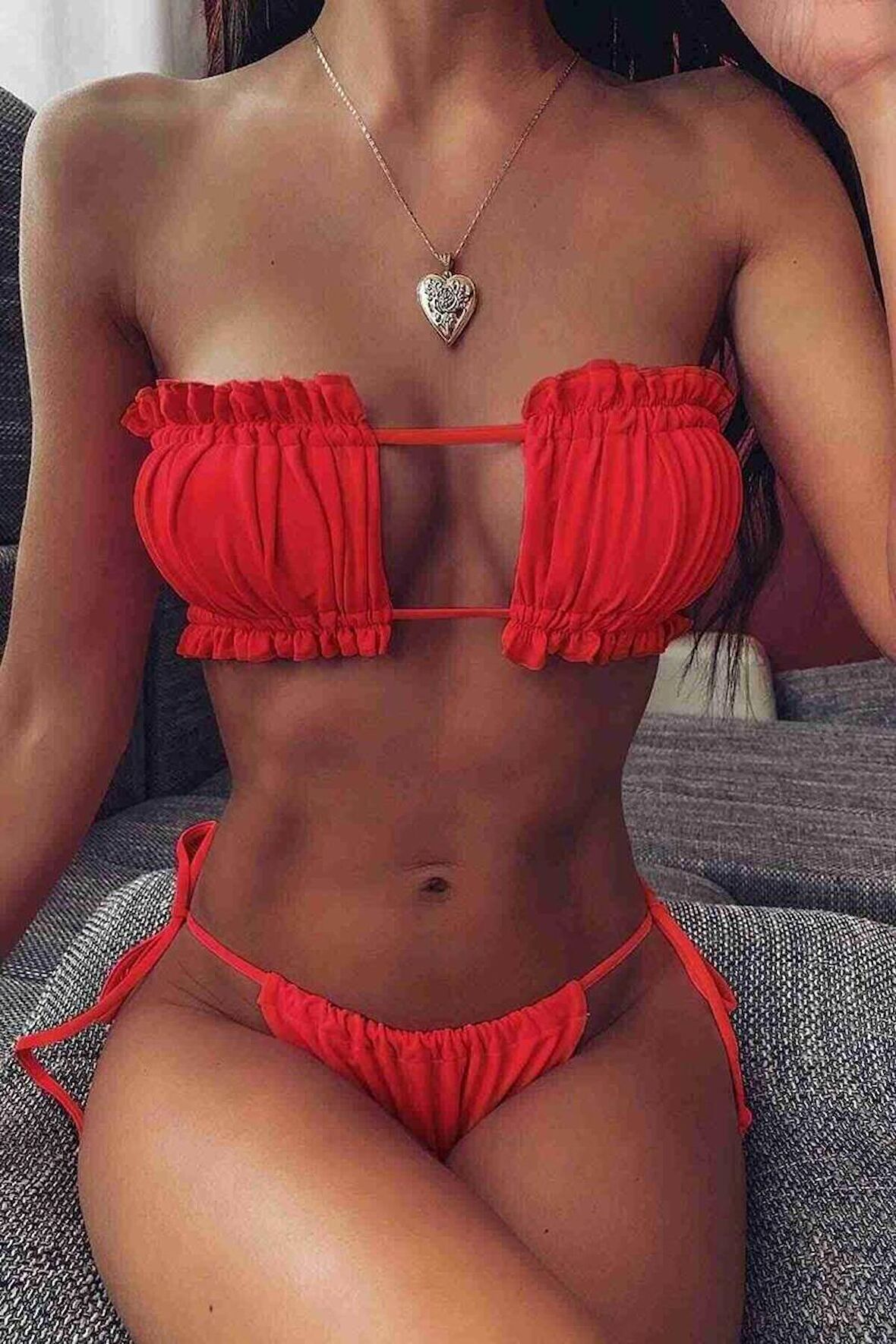 Angelsin Brezilya Model Büzgülü Bağlamalı Bikini Altı Kırmızı