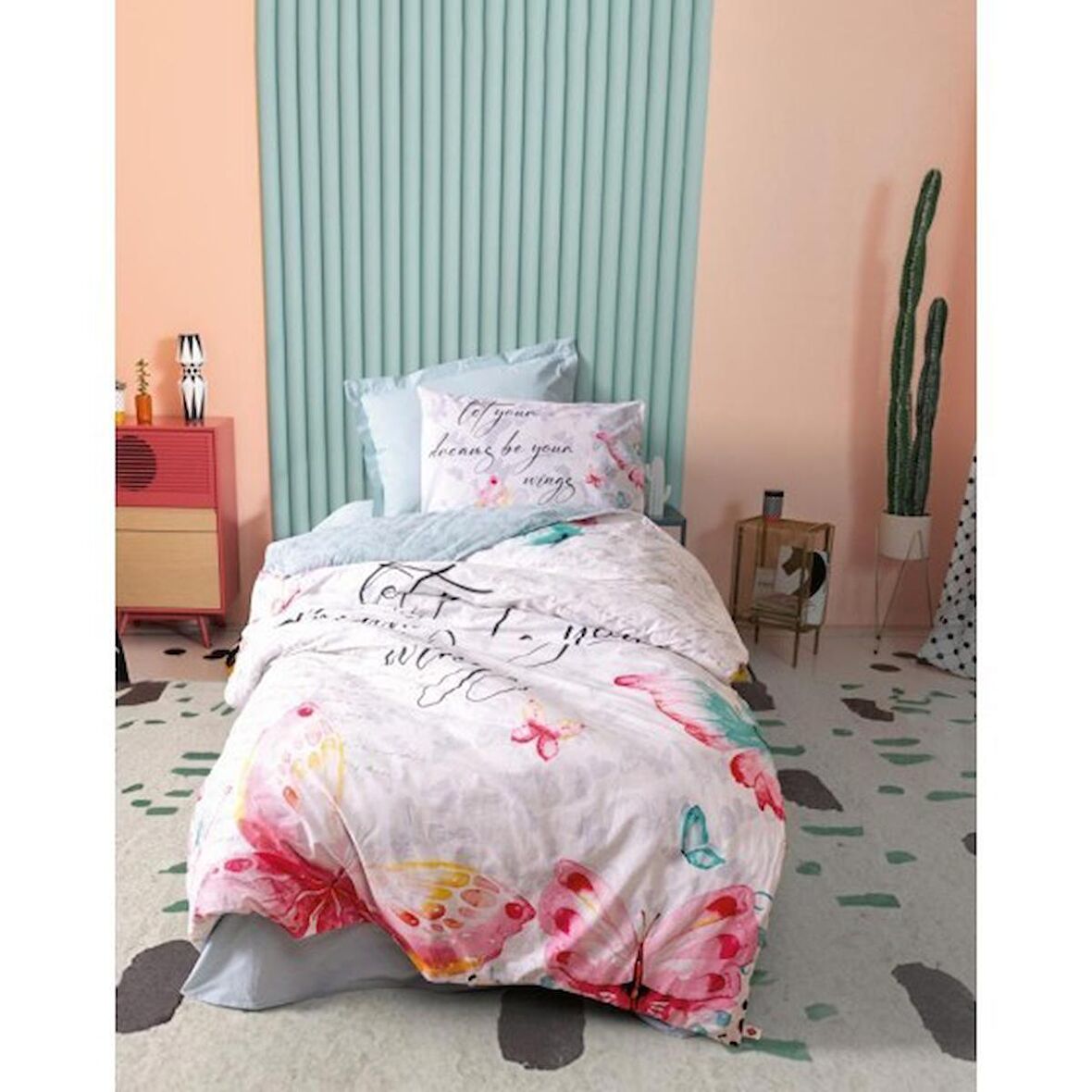 Cotton Box Genç Ranforce Nevresim Takımı Tek Kişilik Wings Mint