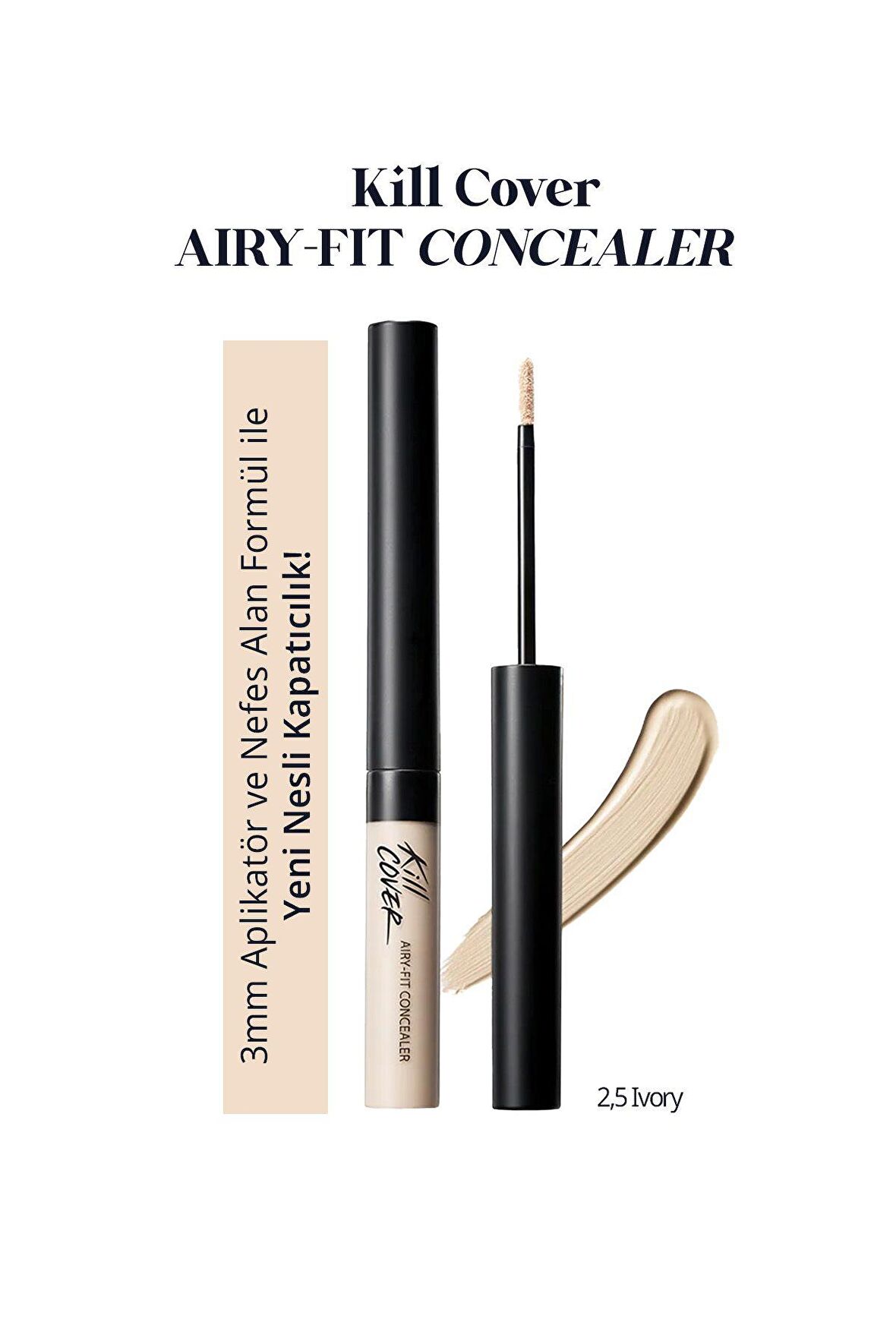 Hafif Formüllü, Uzun Süre Kalıcı Kapatıcı Clio Kill Cover Airy-Fit Concealer (2.5 Ivory)
