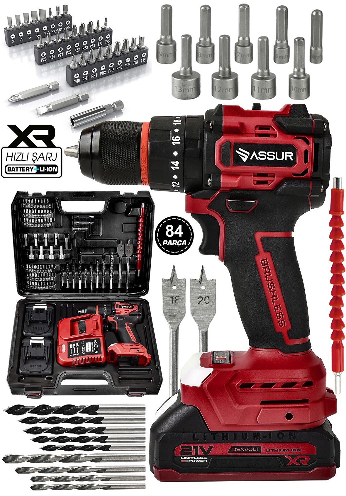 Assur 21V Çift Akülü Vidalama Darbeli Şarjlı Matkap 