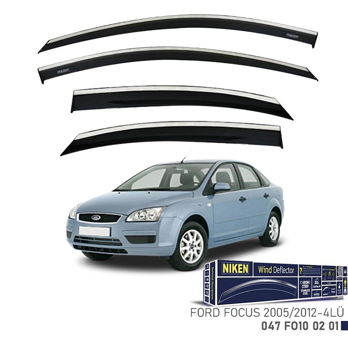 Ford Focus 2 Sedan Niken Kromlu Cam Rüzgarlığı 4lü Set 2005 2011