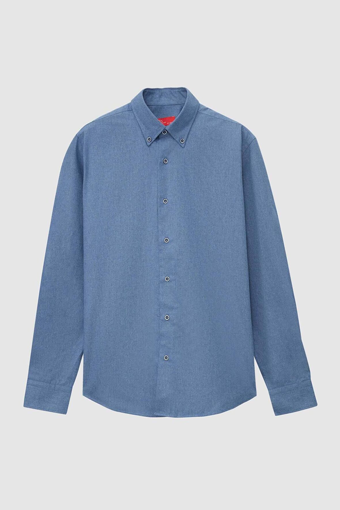 Regular Fit Indigo Düz Kışlık Gömlek 7HC02ORT13265