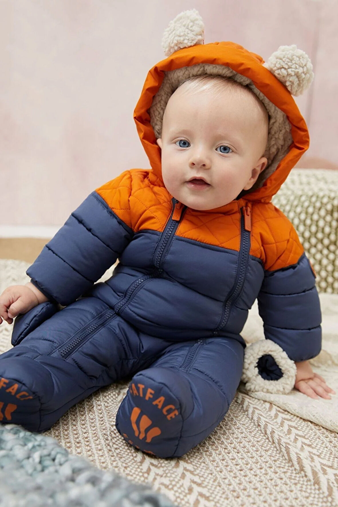 Next Baby Fatface Lacivert Turuncu Tam Polar Astarlı Kar Tulumu