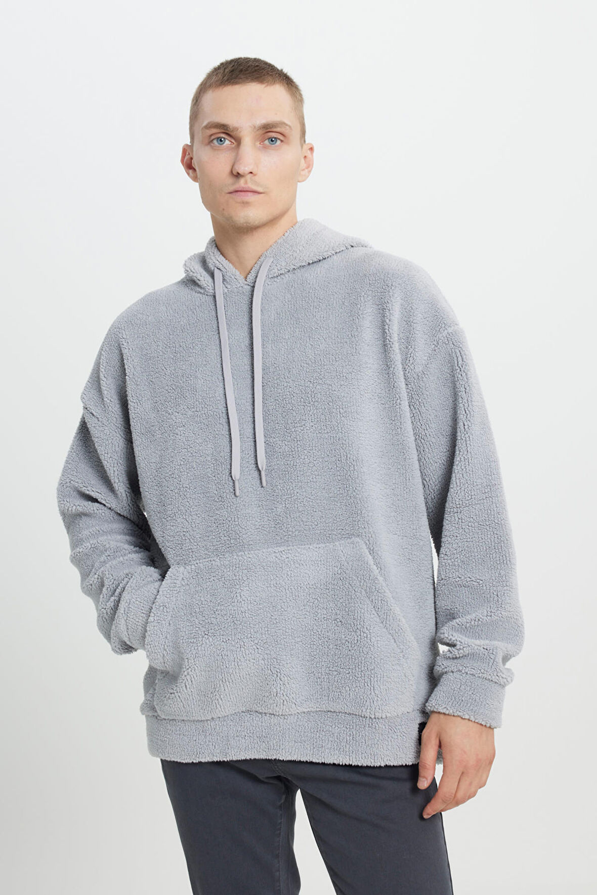 Oversize Bol Kesim Kapüşonlu Polar