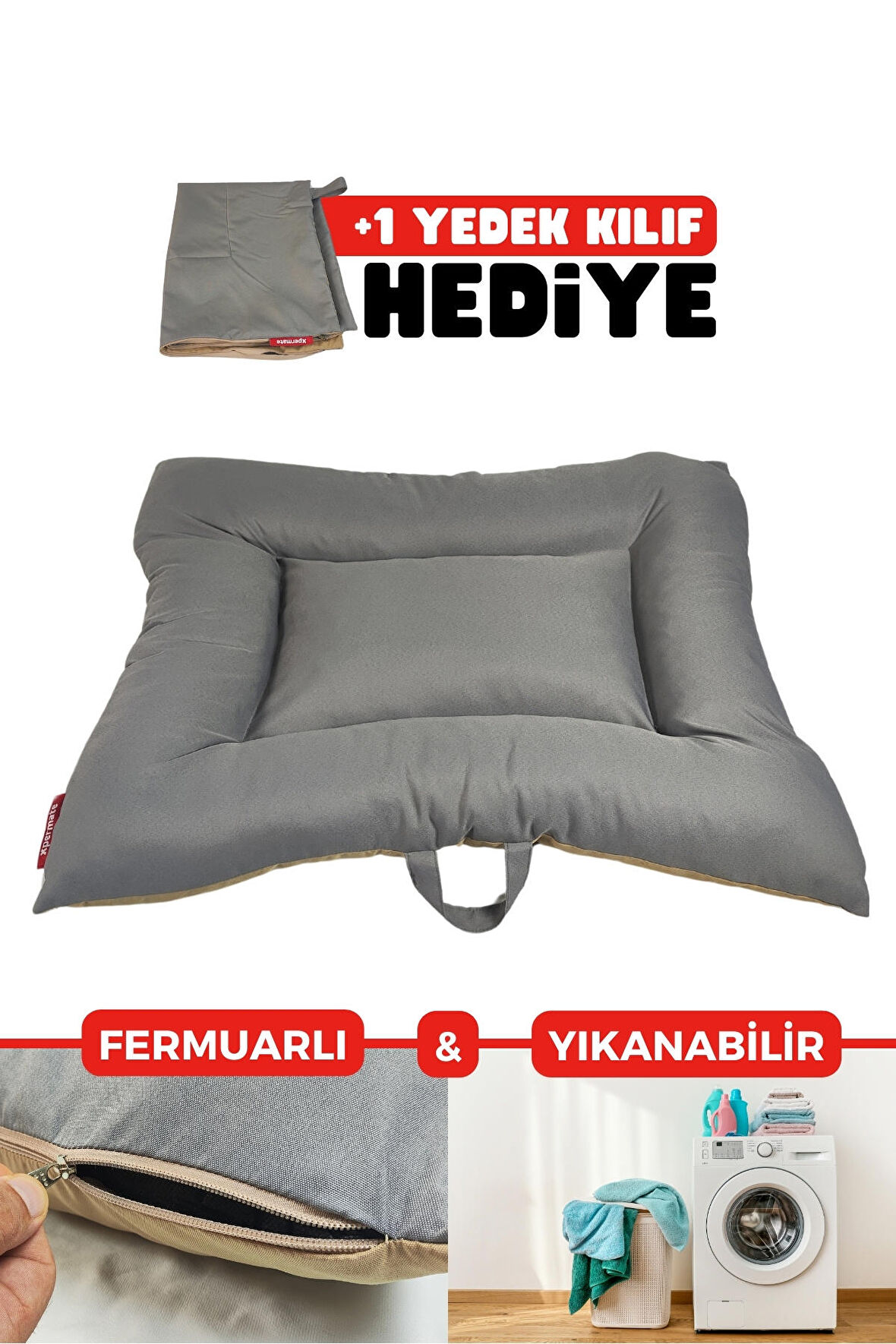 XPERMATE Comfort Köpek Minderi Köpek Yatağı Kedi Yatağı ,Kılıflı, Fermuarlı,70 x 90 CM Ant-Bej