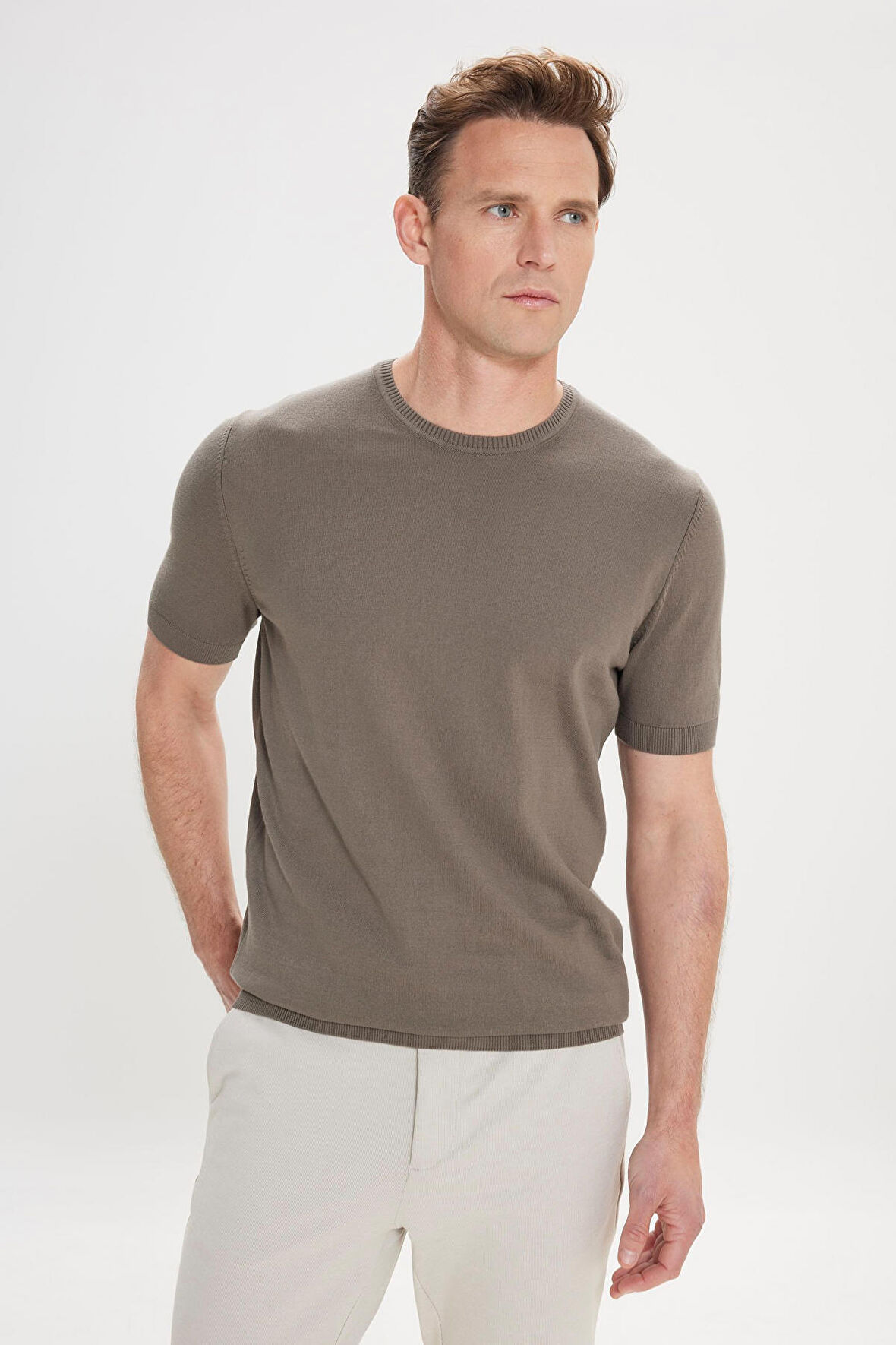 Standart Fit Normal Kesim %100 Pamuk Bisiklet Yaka Triko Tişört