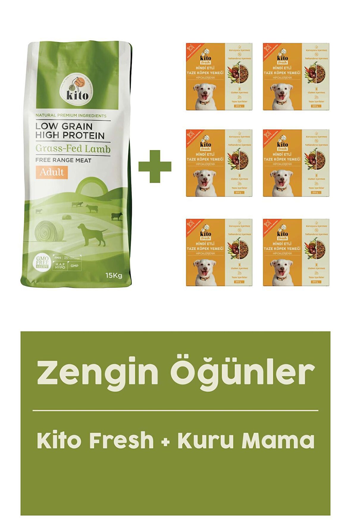 Yetişkin Köpek Maması 15 Kg + Hindi Etli Fresh X 6