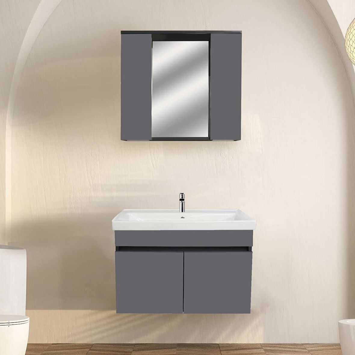 KAREN BANYO ARYA BANYO DOLABI SETİ 80 CM, MAT ANTRASİT