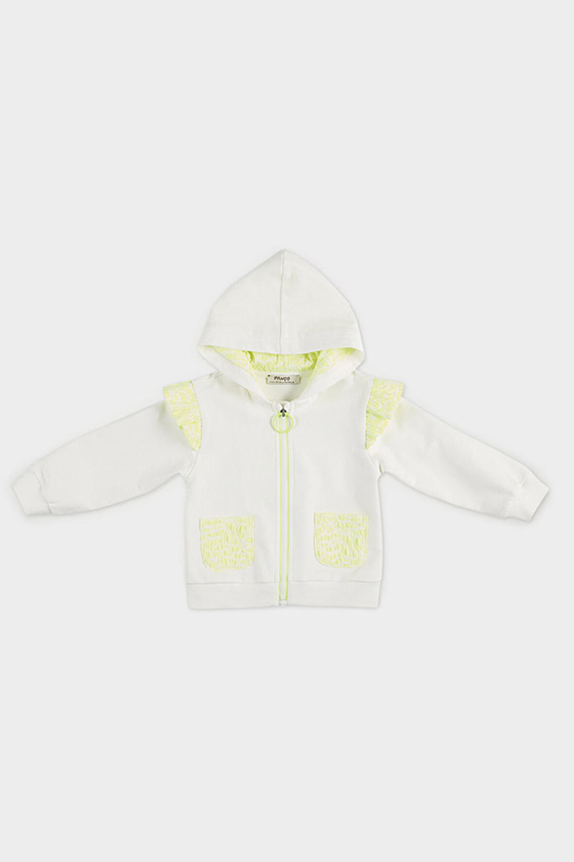 Kız Çocuk Fırfır Detaylı Fermuarlı Sweatshirt Ekru