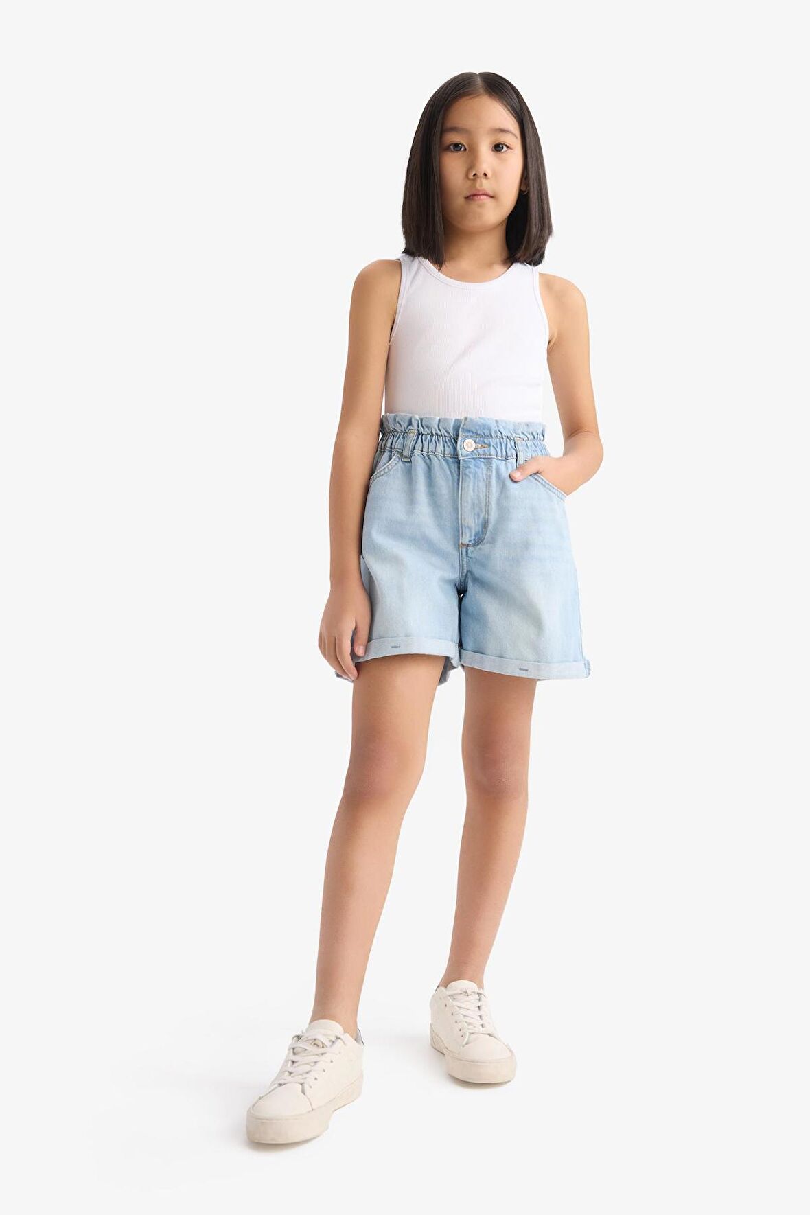 DeFacto Kız Çocuk Paperbag Jean Şort B8113A825SMNM63