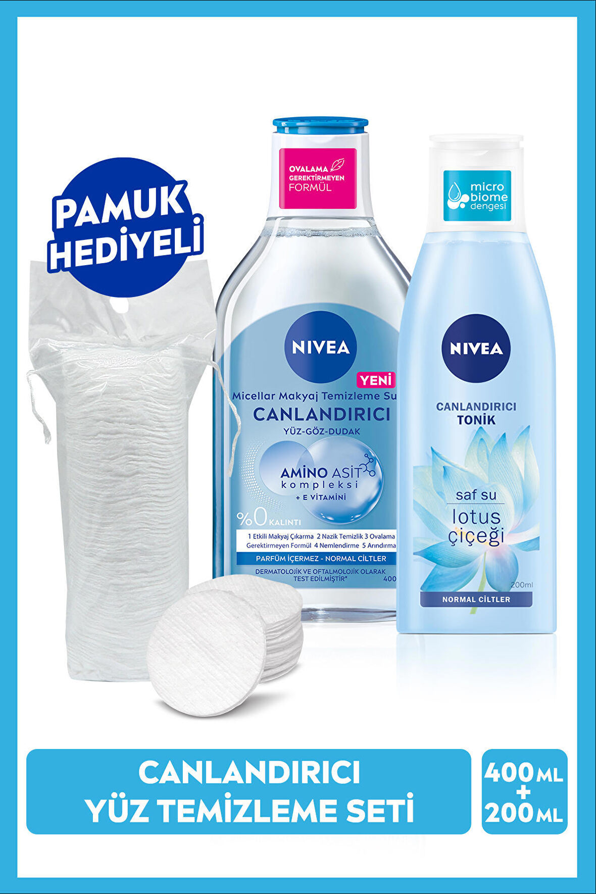NIVEA Canlandırıcı Micellar Makyaj Temizleme Suyu 400ml ve Nemlendirici Tonik 200ml, Arındırıcı, Normal Cilt, Yüz Temizleyici