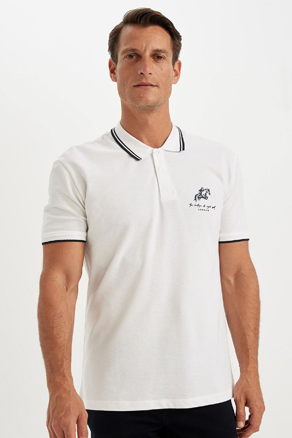 DeFacto New Regular Fit Baskılı Kısa Kollu Pike Polo Tişört C9227AX24SMWT34