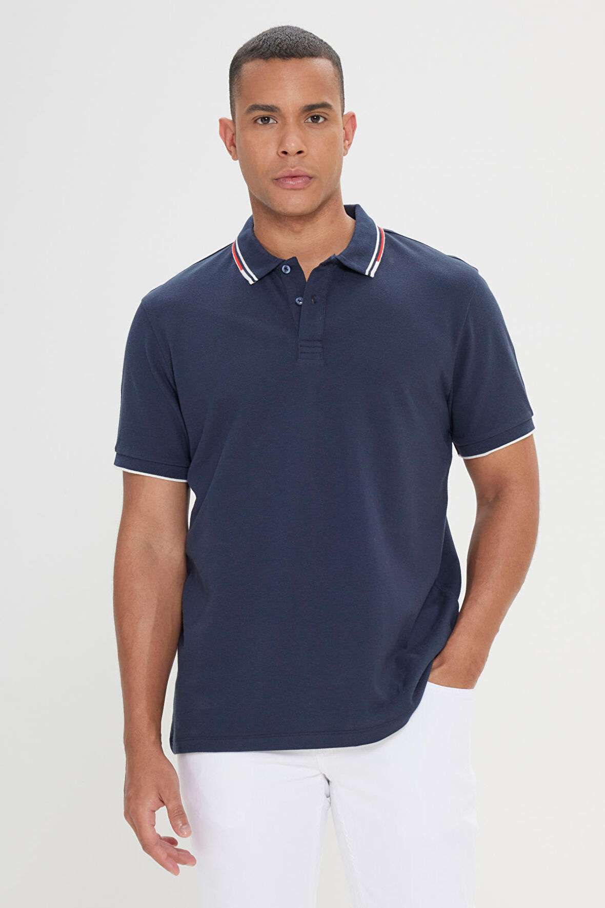 Slim Fit Dar Kesim %100 Pamuk Polo Yaka Tişört