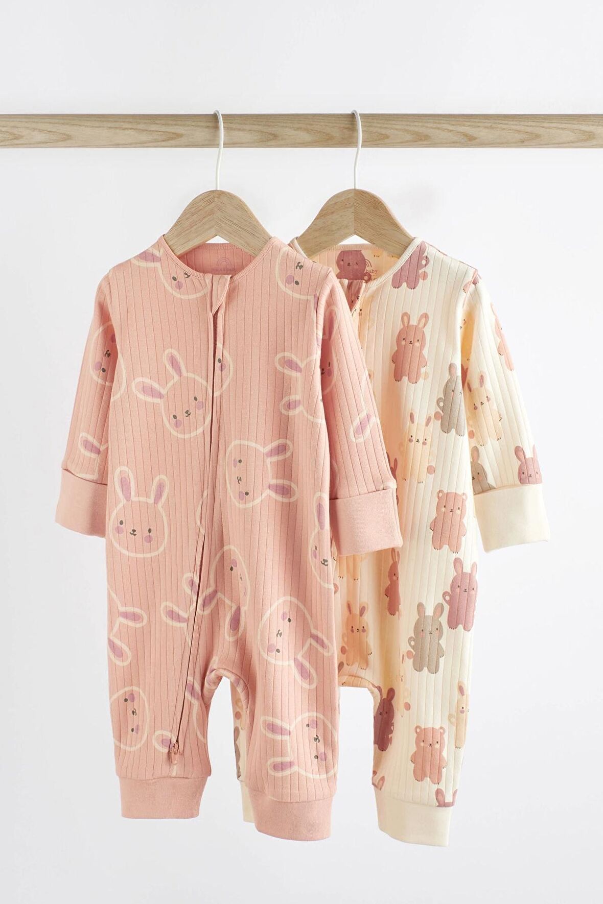 % 100 Pamuklu Pembe Tavşancık Ayaksız 2’li Tulum Set