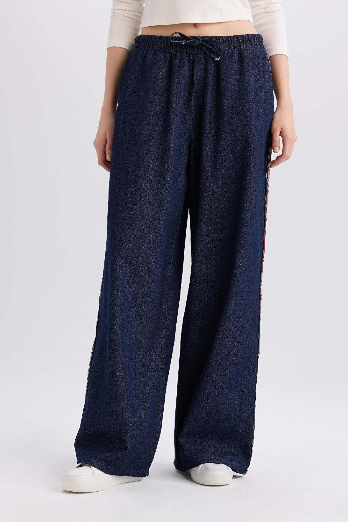 Pull On Wide Leg Yüksek Bel Uzun Jean Pantolon