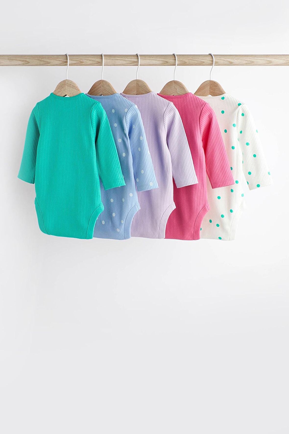 % 100 Pamuklu Pembe Yeşil Uzun Kollu 5’li Body Zıbın