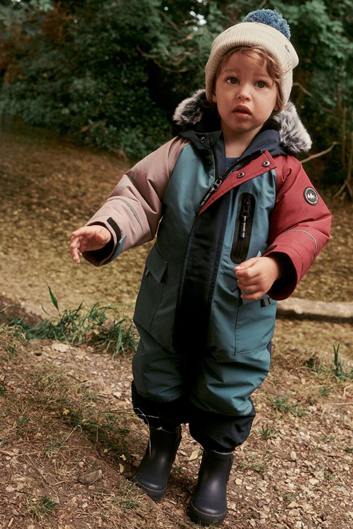 Next Baby Blue Colorblock Lüks Suni Kürklü Kar Tulumu