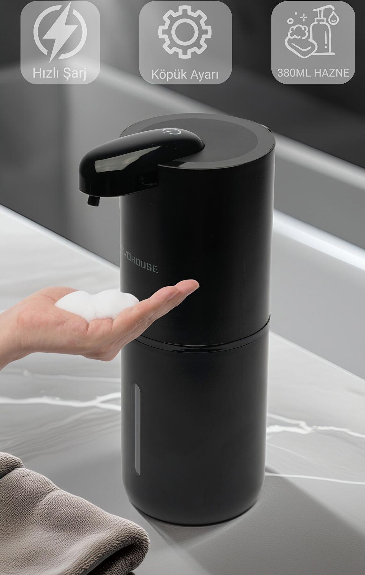 Evo House Otomatik Sensörlü Köpük Sıvı Sabunluk - Şarjlı- Duvara Monte - P12 Model