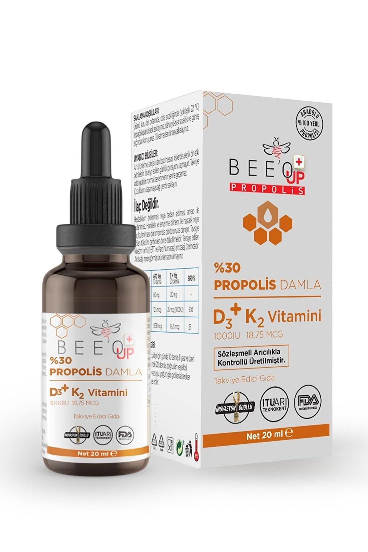 Bee'O Up Propolis D3+K2 Damla %30 20 ml