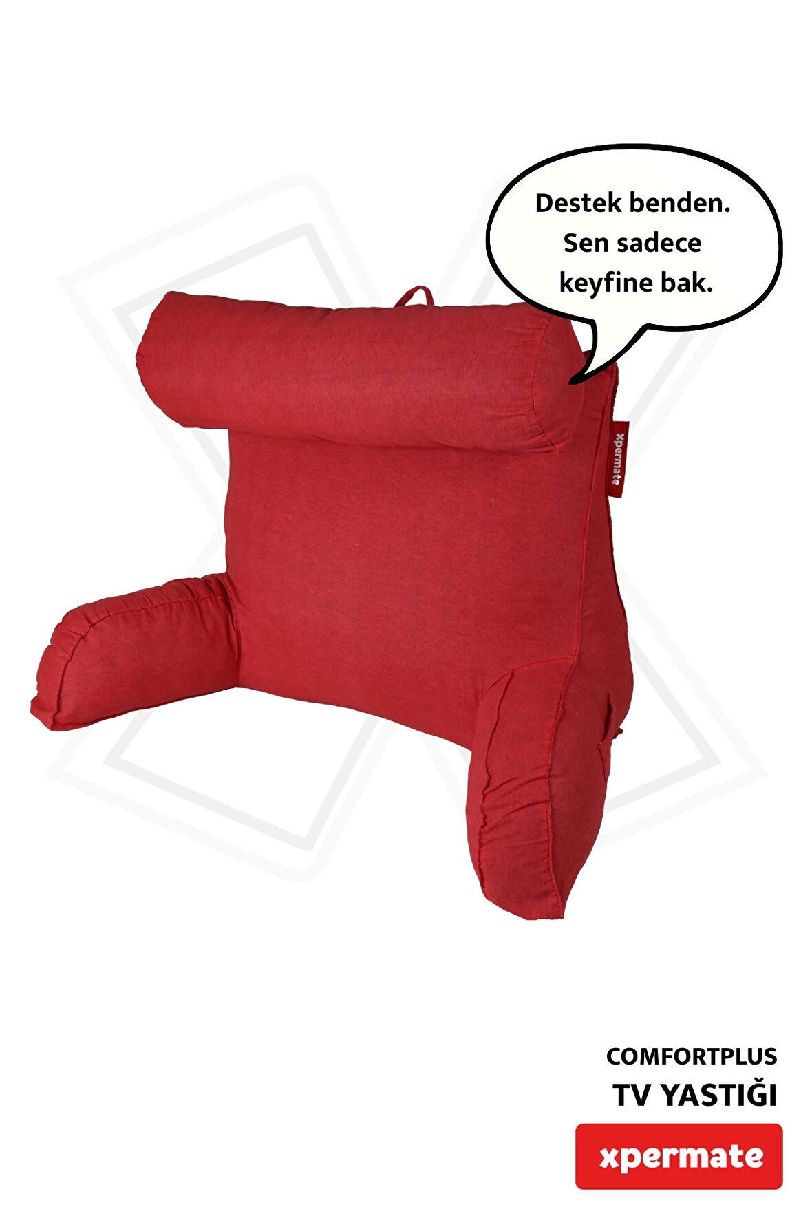ComfortPlus Tv Yastığı Kollu Okuma Yastığı, Sırt Destek Yastığı, Üçgen Yastık, Bel Yastığı Kırmızı