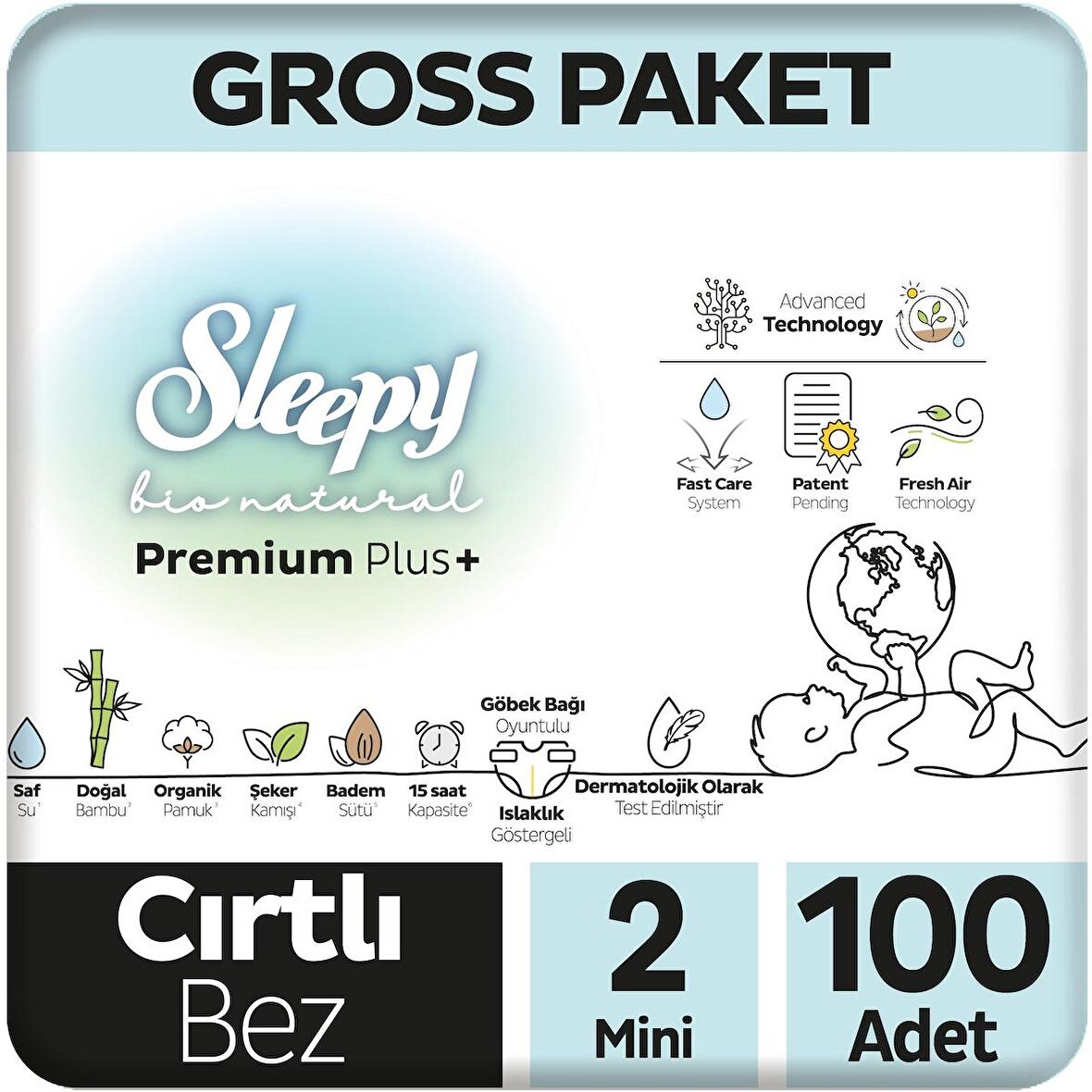 Sleepy Bio Natural Premium Plus Gross Paket Bebek Bezi 2 Numara Mini 100 Adet