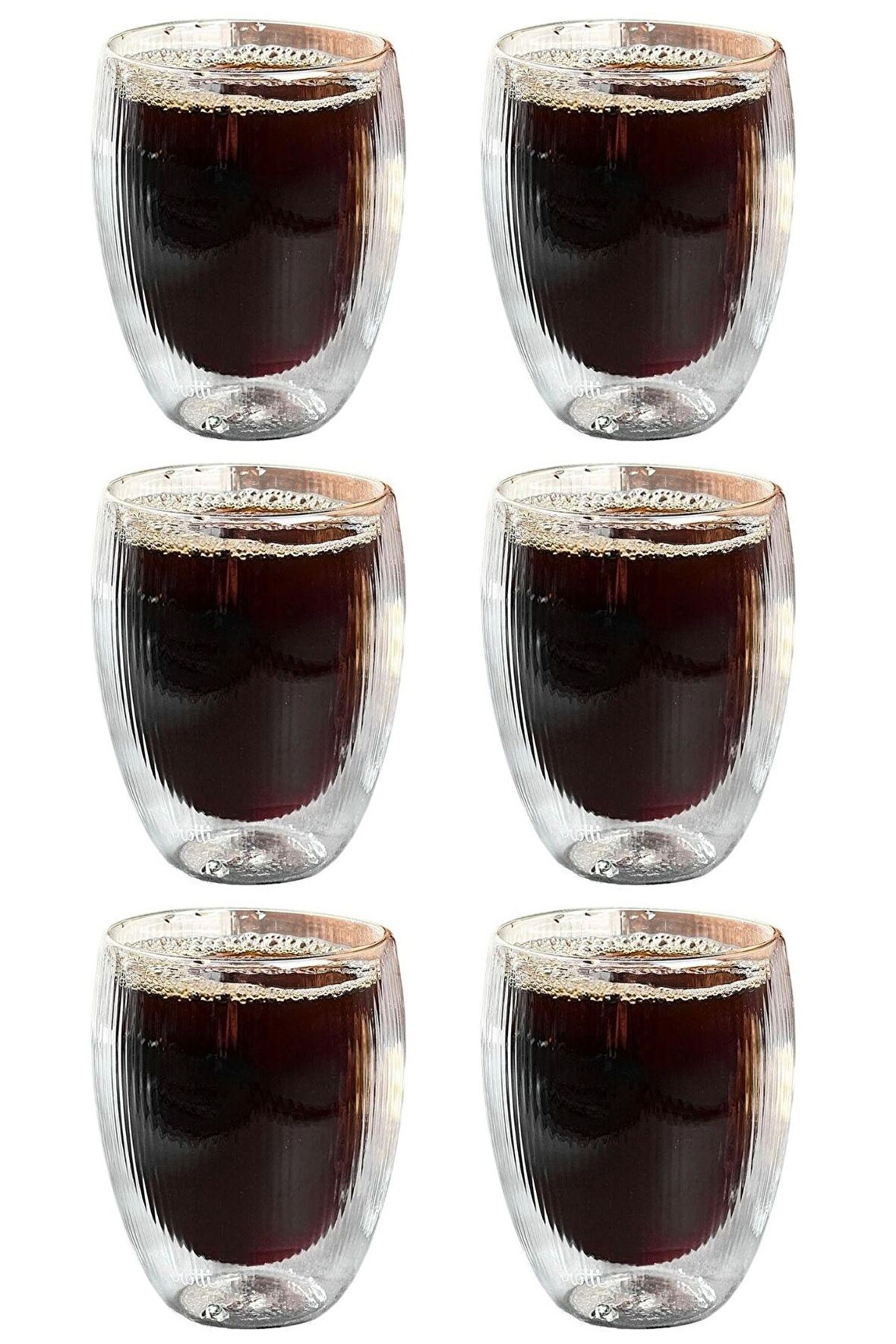 Çift Cidarlı Çizgili Cam,Kahve,Latte,Ekspresso,Meşrubat 300 ML Bardak Seti 6 Adet 2322
