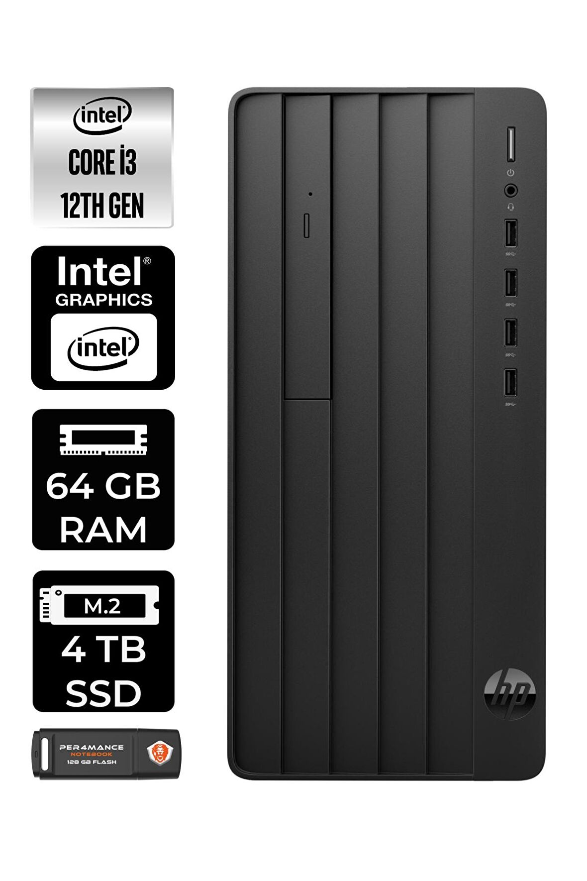 HP PRO TOWER 290 G9 i3 12100 64GB RAM 4TB RAM FDOS 6D3A1EA MASAÜSTÜ PC & PER4 BELLEK