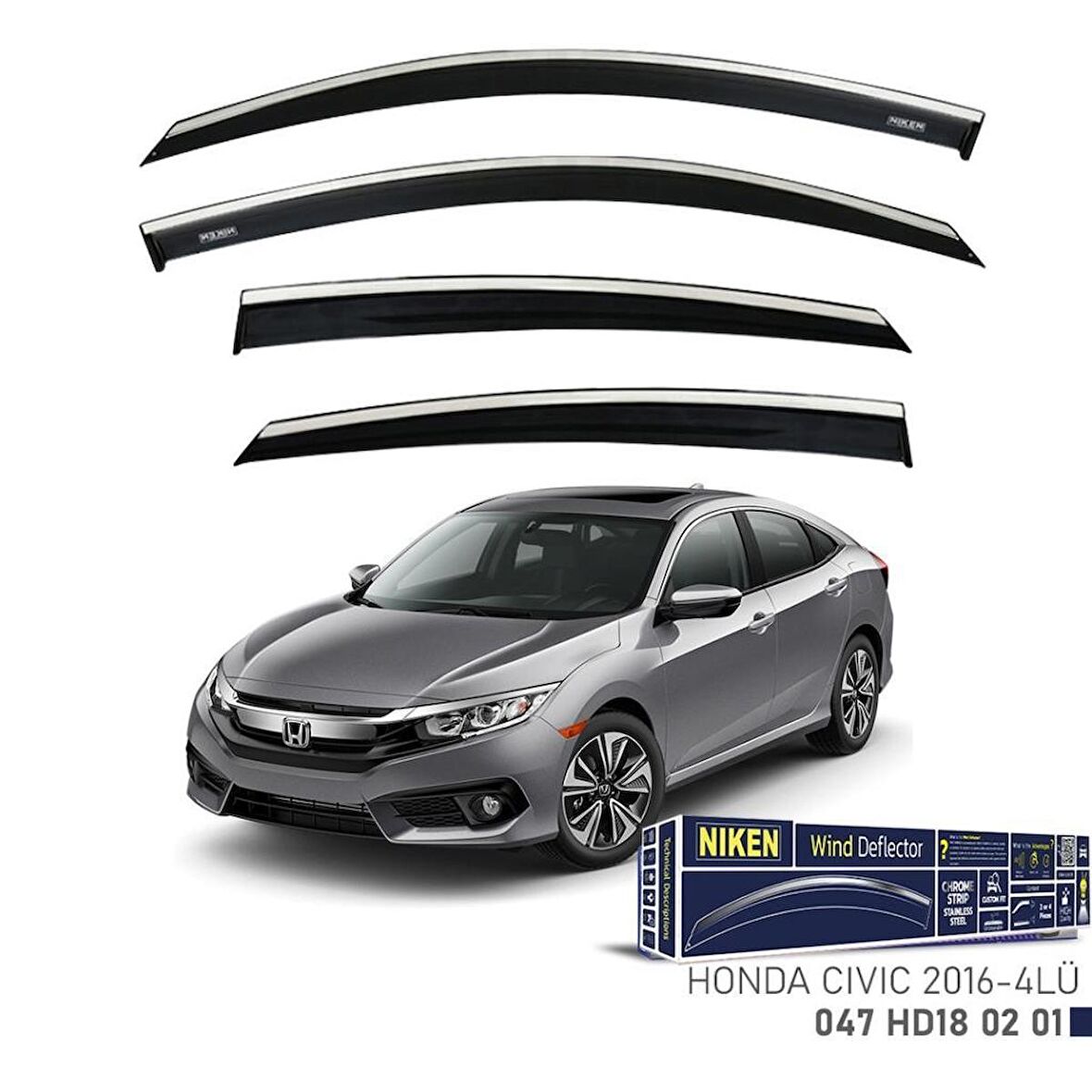 Honda Civic Niken Kromlu Cam Rüzgarlığı 4lü Set 2016 2021