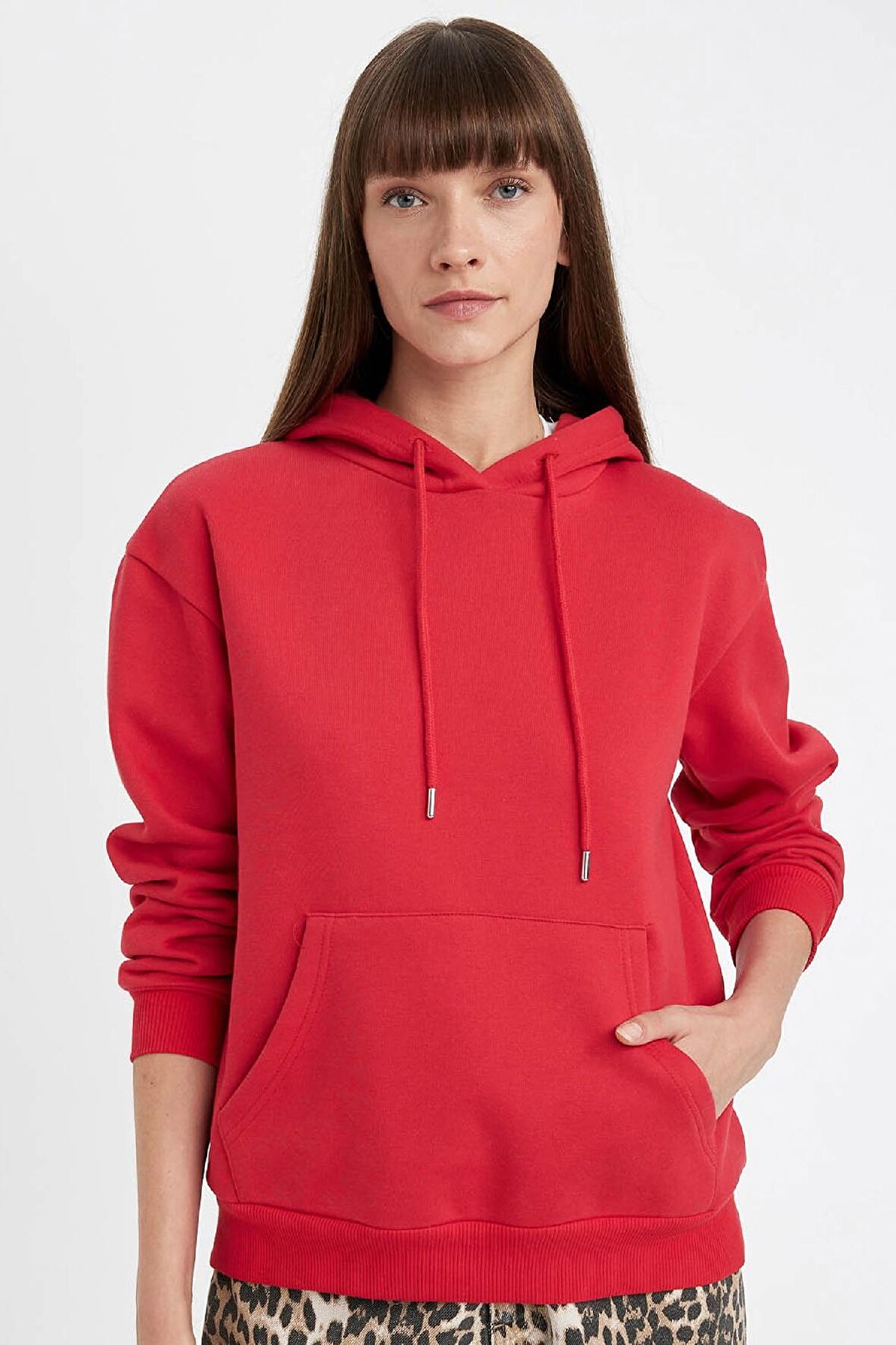 DeFacto Relax Fit Kapüşonlu Kanguru Cepli Kalın Basic Düz Sweatshirt W1240AZ24WNRD79