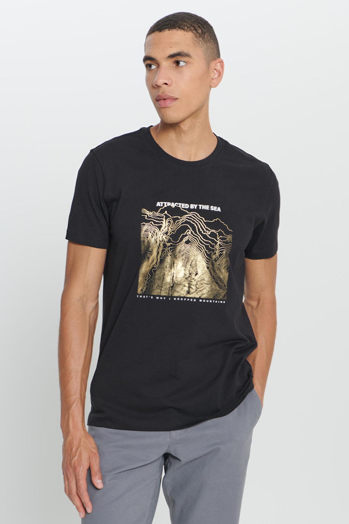 Standart Fit Normal Kesim %100 Pamuk Baskılı Bisiklet Yaka Tişört