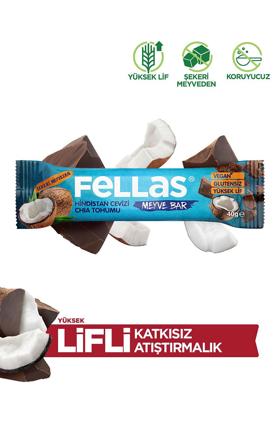 Meyve Bar - Chialı ve Hindistan Cevizli 40 gr x 12 Adet