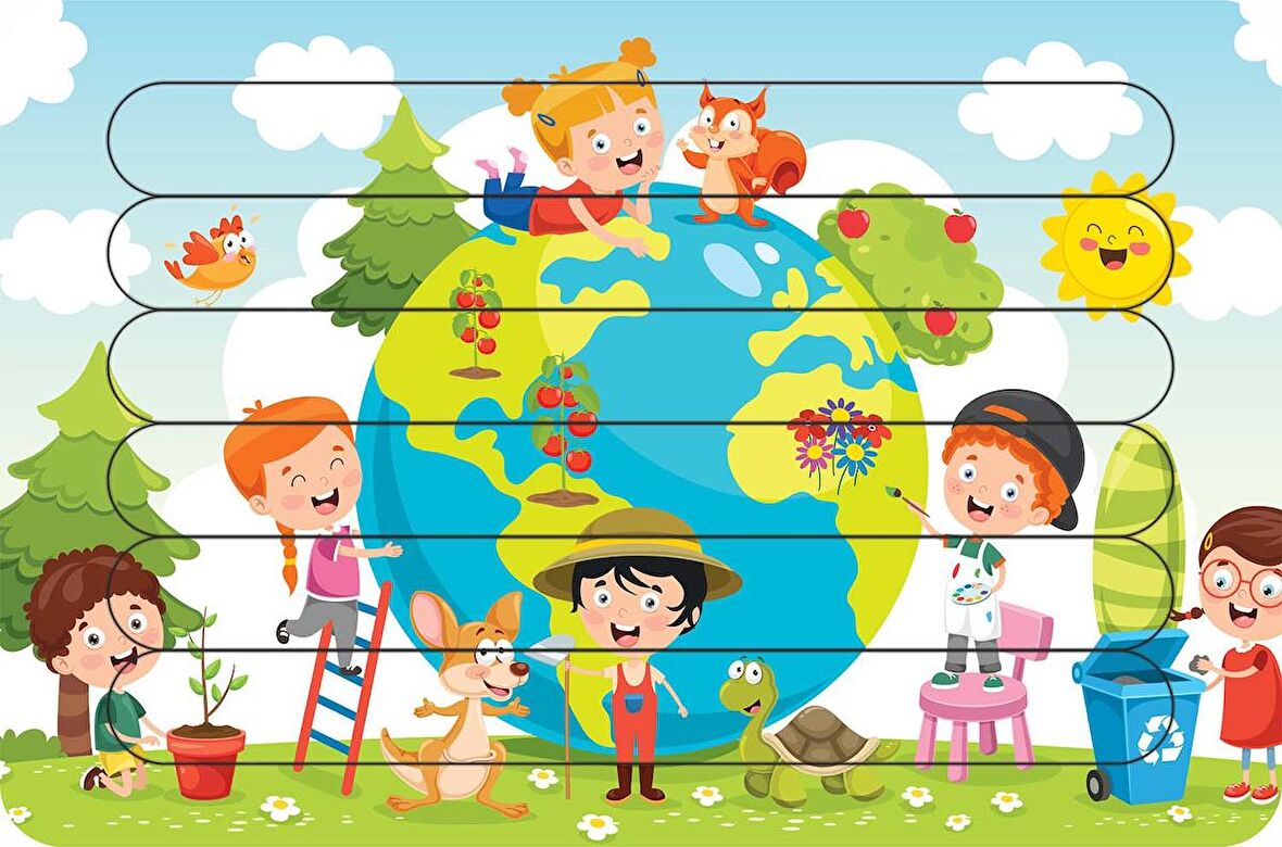 Dünya Ve Çocuklar Çubuk Ahşap Çocuk Puzzle Yapboz