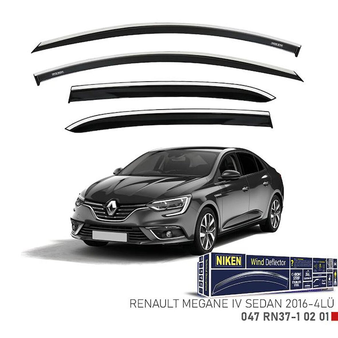 Renault Megane 4 Sedan Niken Kromlu Cam Rüzgarlığı 4lü Set 2016 ve Üstü