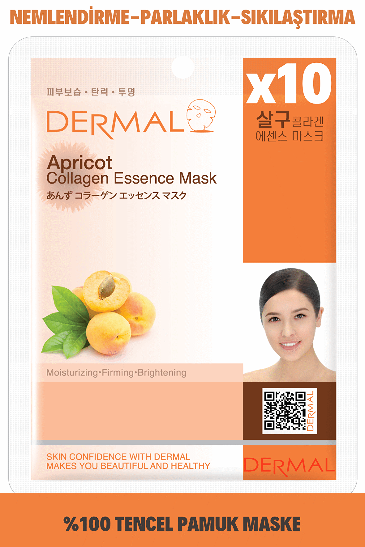 Dermal 10'lu Kayısı Kolajen Özlü Tek Kullanımlık Cilt Bakım Maskeleri