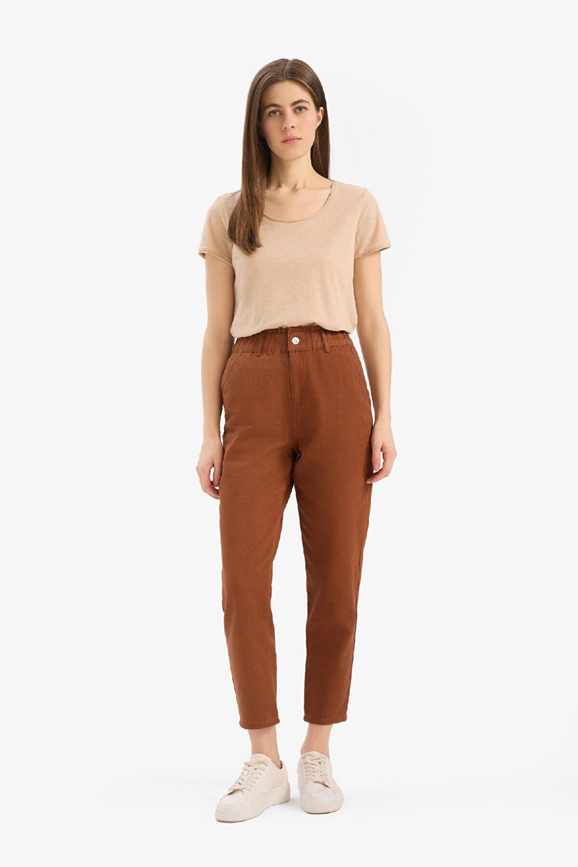 Paperbag Gabardin Kumaş Pantolon Standart Paça Cepli