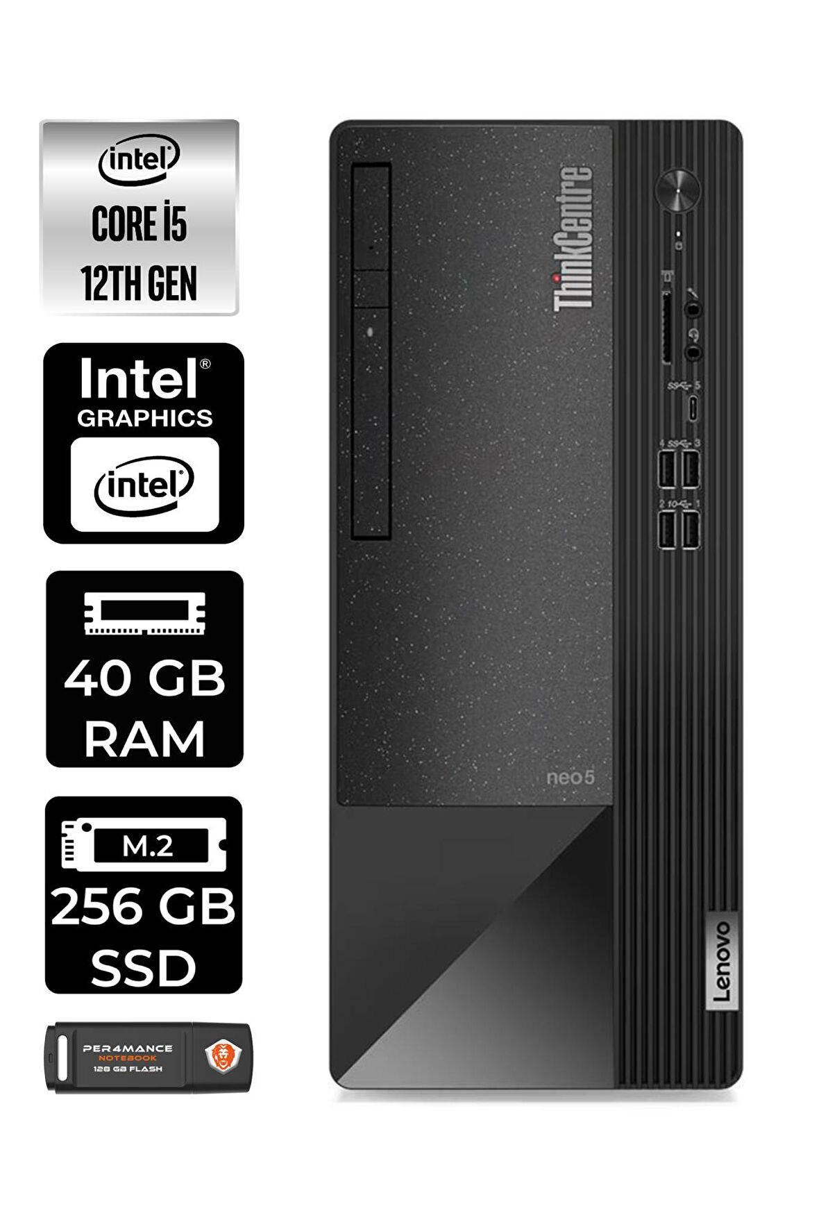 LENOVO ThinkCentre Neo 50T i5 12400 40GB RAM 256GB SSD W11PRO 11SE00BPTX MASAÜSTÜ PC & PER4 BELLEK