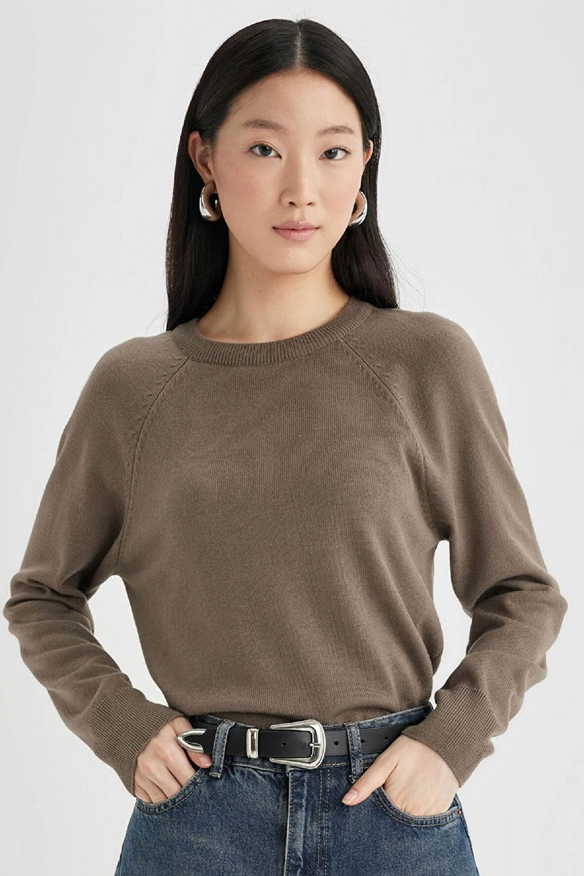 DeFacto Regular Fit Bisiklet Yaka Basic Kazak I6913AZ24WNKH487