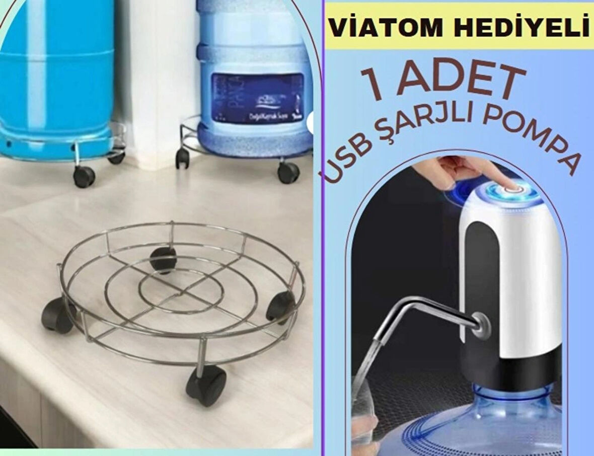 Tüp Altlığı, Damacana Altlığı Metal ve Yanında HEDİYE 1 AD Damaca Pompası