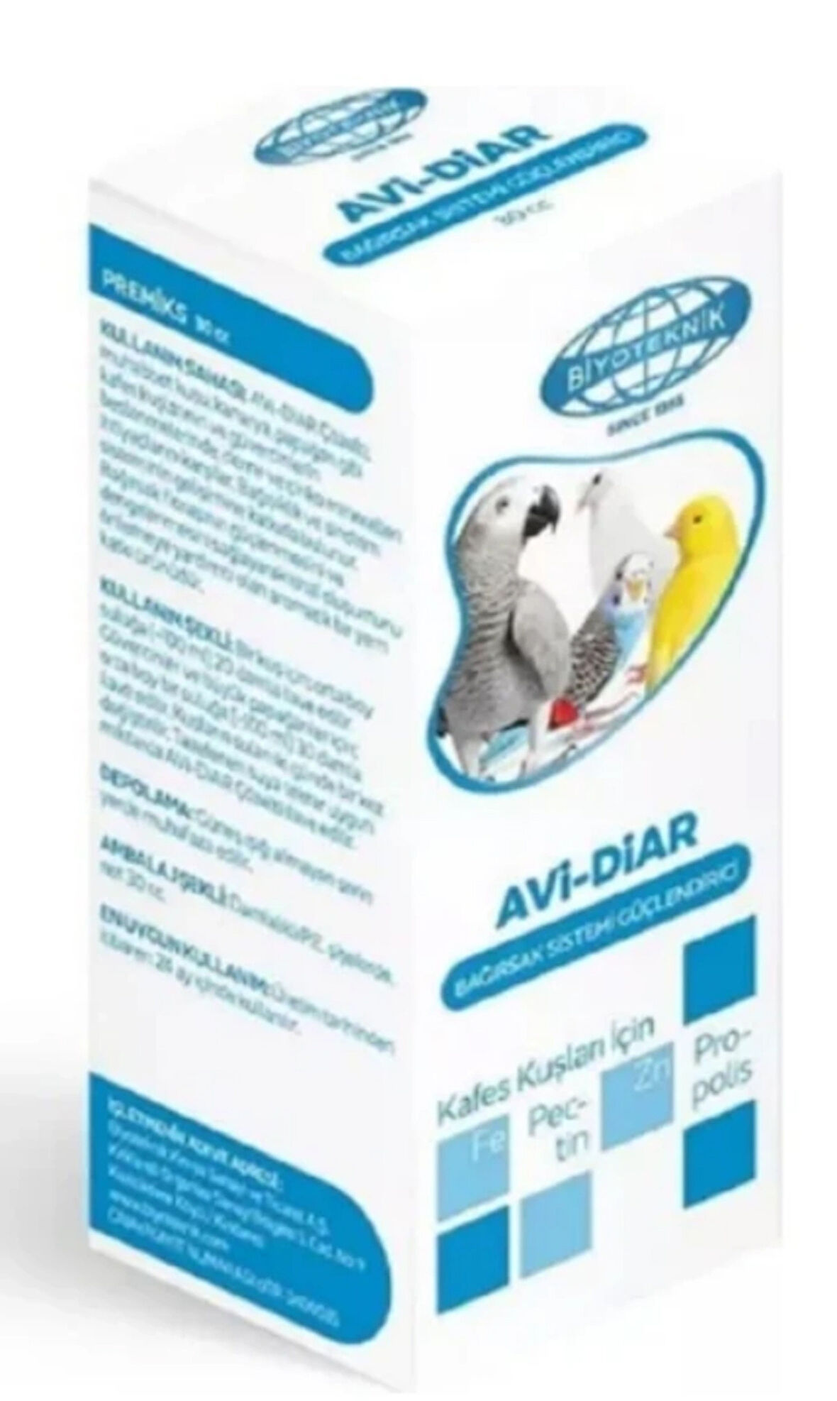 Biyoteknik Avi-Diar - Kafes Kuşları İçin Sindirim Sistemi Düzenleyici ve İshal Destek Ürünü (20 cc)