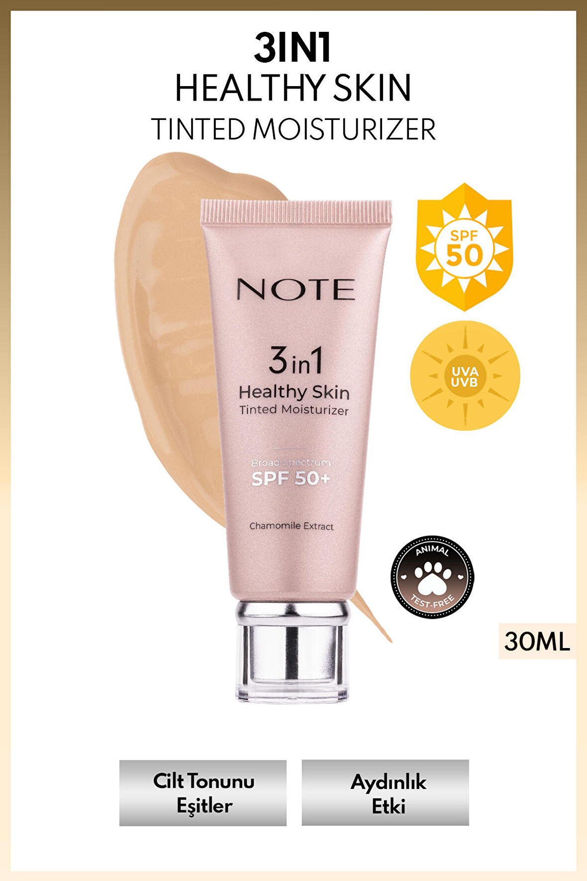 Note 3 in 1 Healthy Skin Tinted Moisturizer Renk Ton Eşitleyici 50 SPF+ Aydınlatıcı Krem