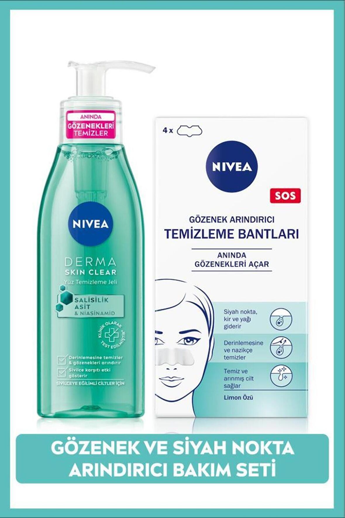 Nivea Siyah Nokta Temizleyici Burun T-bant Ve Derma Skin Clear Sivilce Karşıtı Yüz Temizleme Jeli 150ml