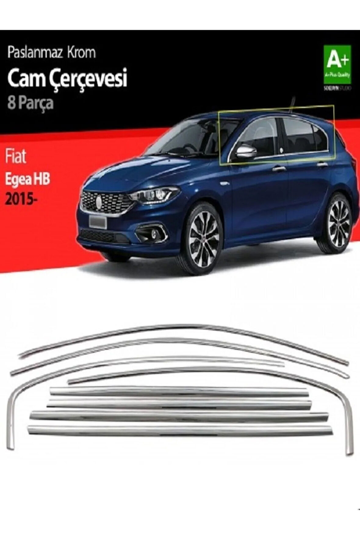 Egea Hb Cam Çıta Çerçevesi Komple Set Krom Nikelaj 8 Parça 2016 2017 2018 2019 2020 2021 2022 2023